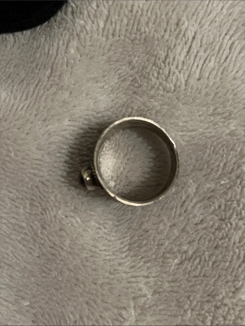 Vintage Sterling Silver Wide Band Ring with Red Stone